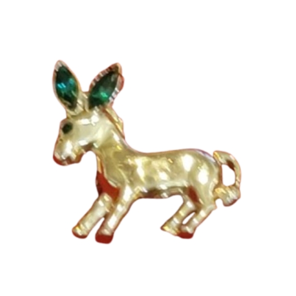 Vintage Donkey Brooch Pin Green Rhinextone Ears Cute Gem - Picture 1 of 4